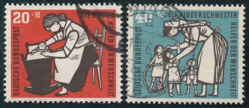GERMANY WEST 1956 HUMANITARIAN RELIEF FUND PART SET OF 2 VFU. SG 1171-2. CAT 23 POUNDS.