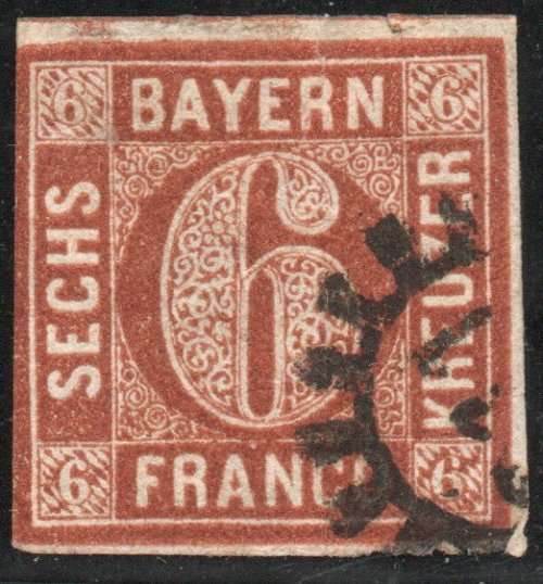Bavaria 1850 Definitive 6K brown very fine used. SG 11. Cat £12 (2013)