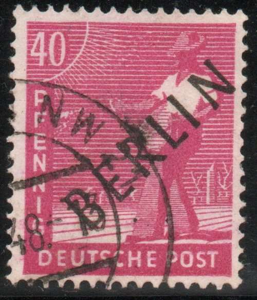 Germany West Berlin 1948 Pictorial `BERLIN` black o/p 40pf vfu. SG B12. Cat £10,50 (2013)