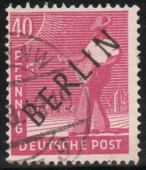Germany West Berlin 1948 Pictorial `BERLIN` black o/p 40pf vfu. SG B12. Cat £10,50 (2013)