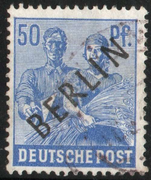 Germany West Berlin 1948 Pictorial `BERLIN` black o/p 50pf vfu. SG B13. Cat £37 (2013)
