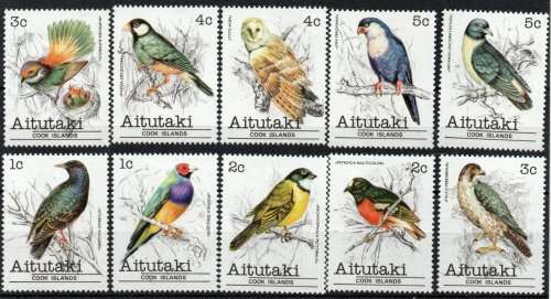 Aitutaki (Cook Islands) 1981 Birds 1st series part set of 10 umm. SG 317-326. Cat £7,30 (2022)