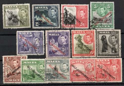 Malta 1948 Self Government defin part set of 13 very fine used. SG between 235-247.