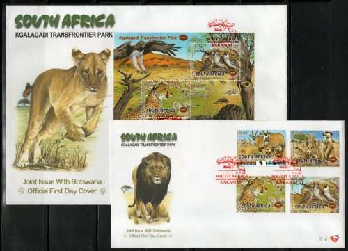 South Africa 2001 Kgalagadi Transfrontier Park FDC`s 7.13, 7.14. SACC 1386-90 Cat R107 (2023-25)