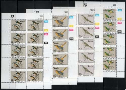Venda 1991 Birds of Venda set of 4 in full sheets of 10 umm. SACC 218-221. Cat R700 (2023-25)