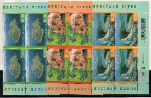 SOUTH AFRICA 2000 `SA WORLD HERITAGE SITES` SET OF 3 IN CONTR BLOCKS OF 4 UMM SACC 1286-8. CAT R180.