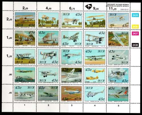 South Africa 1993 Aviation in SA Sheetlet of 25 unmounted mint. SACC 822. Cat R100 (2023-25)