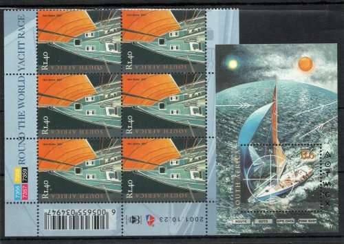 South Africa 2001 Round the World Yacht Race contr block & m/s umm. SACC 1452-53. Cat R160 (2023-25)
