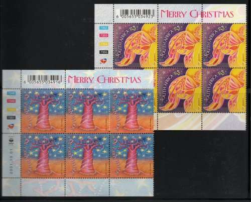 South Africa 2001 Christmas set of 2 in control blocks of 6 umm. SACC 1449-1450. Cat R300 (2023-25)