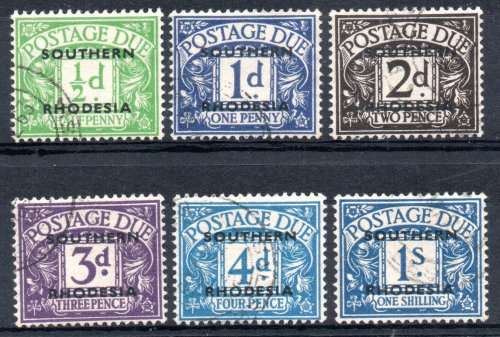 Southern Rhodesia 1951 Postage Due set of 6 superb used. SG D1_D5 & D7. Cat £35 (2018)