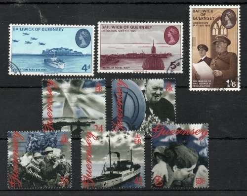 Guernsey 2 Liberation sets 1970 vfu and 1995 umm. SG 33-35 and SG 672-676. Cat £5,65 (2013)