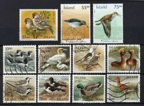 Iceland 11 Bird stamps very fine used. Cat £13 (2013)