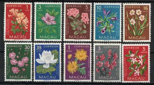Macau 1953 Indigenous Flowers set of 10 mounted mint. SG 458-467. Cat £97,50 (2013)
