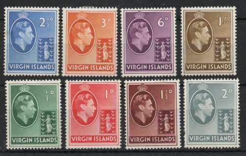 British Virgin Islands 1938 KGVI Defin part set of 8 mounted mint. SG 110a-117a. Cat £28,50 (2013)