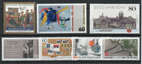 Germany West 1988 7 stamps unmounted mint. SG 2257-2563. Cat £13,20 (2013)