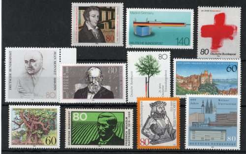 Germany West 1988 11 stamps unmounted mint. SG 2229-30, 2239, 2243-49, 2256. Cat £19 (2013)