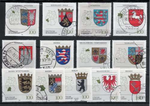 Germany West 1992-1994 Lander of the Federal Republic 13 stamps very fine used. Cat £14,30 (2013)
