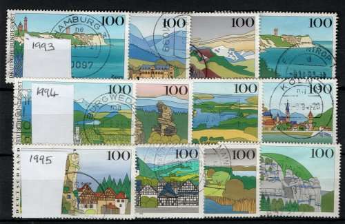 Germany West 1993-1995 Landscapes 3 sets vfu. SG 2529-31, 2585-88, 2646-49. Cat £12,90 (2013)