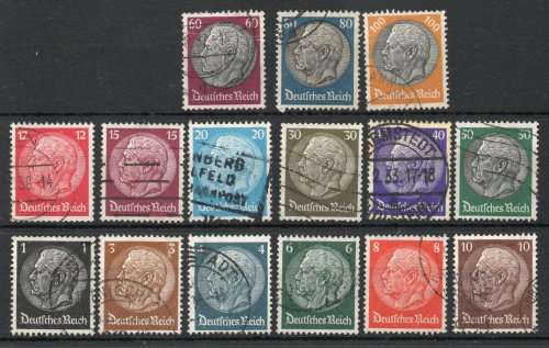 Germany 1933 Hindenburg set of 15 very fine used. SG 493B-509B. Cat £10,45 (2013)