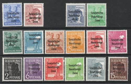 Germany Russian Zone 1948 Optd 1947 Pict Issue part set of 16 lmm. SG R1-14, 16-17 Cat £19,35 (2013)
