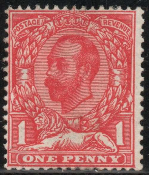 Great Britain 1912 KGV Definitive 1d scarlet watermark inverted lmm. SG 336wi. Cat £30 (2022)