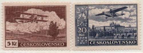 Czechoslovakia 1930 Air 5Kc & 20Kc lightly mounted mint. SG 314 & 316. Cat £12,50 (2013)