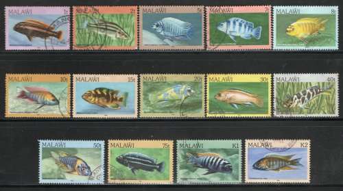 Malawi 1984 Fishes Definitive part set of 14 very fine used. SG 688-701. Cat £25,15. (2014)