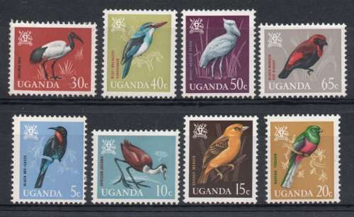 Uganda 1965 Bird Definitive part set of 8 unmounted mint. SG 113-120. Cat £5,85. (2013)