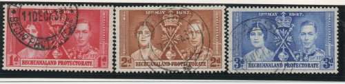 Bechuanaland 1937 Coronation set of 3 very fine used. SACC 110-112. Cat R60. (2023)