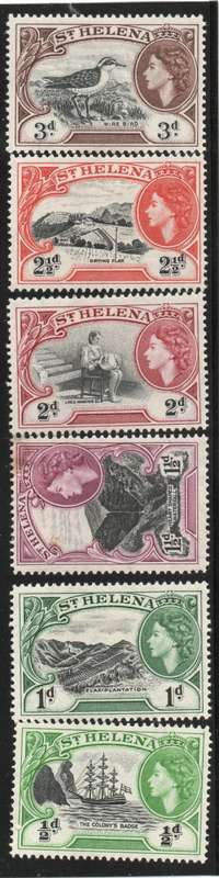 St Helena 1953 QEII definitive part set of 6 mounted mint. SG 153-158. Cat £10,80. (2013)