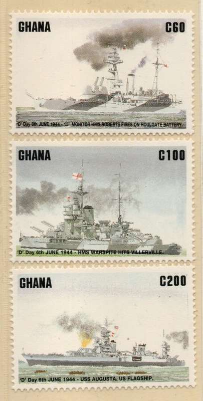 Ghana 1994 `50th Anniversary of D-Day` set of 3 unmounted mint. SG 2021-23. Cat £5,50. (2013)