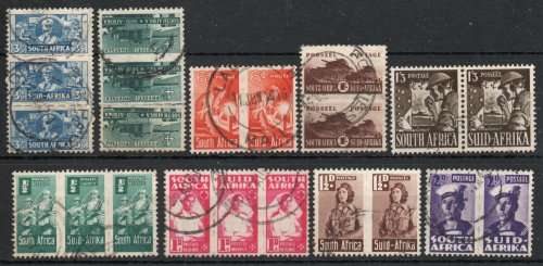 South Africa 1942-44 Small War set of 9 units (4d unit space filler) used. SACC 95-103a. Cat R460.