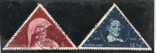 Netherlands 1936 Tercentenary of Utrecht University set of 2 vfu. SG 460-461. Cat £8,10 (2013)