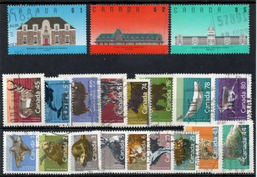 Canada 1988 Original Definitive set of 20 vfu. (no later 1990 2 stamps) SG 1261-79. Cat £9,30 (2013)