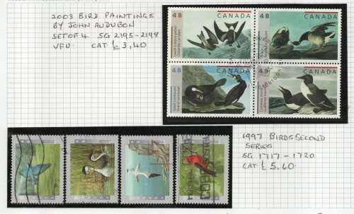 Canada 1997 & 2003 Birds sets of 4 very fine used.  SG 1717-20 & 2195-98. Cat £9 (2013)