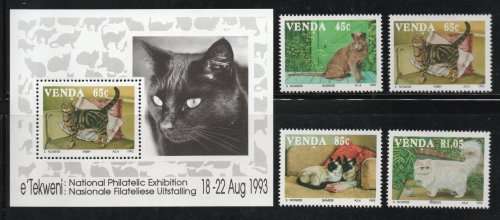Venda 1993 Cats set of 4 and mini sheet unmounted mint. SACC 250-253 & 251a. Cat R115.
