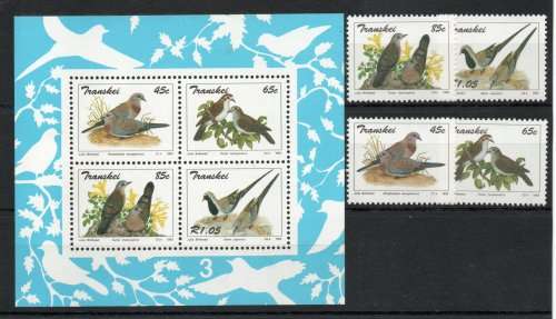 Transkei 1993 Doves set of 4 and mini sheet unmounted mint. SACC 313-317. Cat R215. (2023-25)