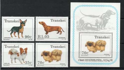 Transkei 1993 Dogs set of 4 and mini sheet unmounted mint. SACC 301-304 & 302a. Cat R182. (2023-25)
