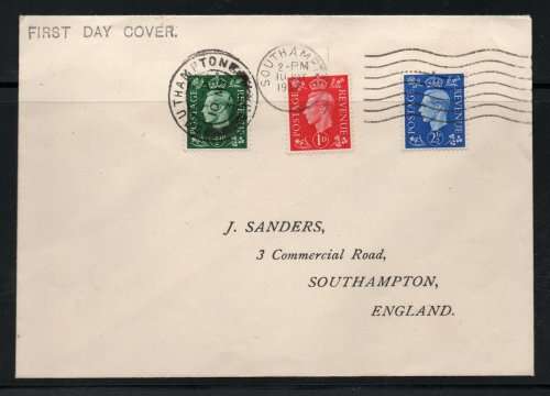 Great Britain 1937 KGVI ½d, 1d & 2½d on First Day Cover. SG 462, 463 & 466. Cat £45 (2018)
