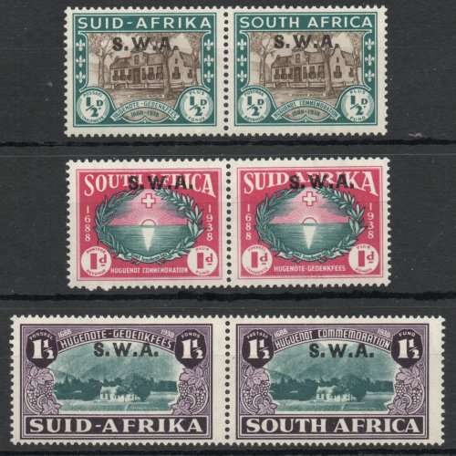 SOUTH WEST AFRICA 1939 `HUGUENOTS` SET OF 3 PAIRS LMM. SACC 138-140. CAT R1550. (SACC 2023-25)