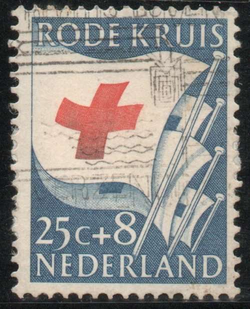 Netherlands 1953 Red Cross Fund 25c + 8c red & blue fine used. SG 773. Cat £8. (2012)