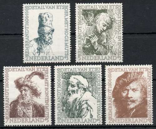 Netherlands 1956 Rembrandt 350th Birth Anniv set of 5 mint no gum. SG 826-830. Cat £57,50 (2012)