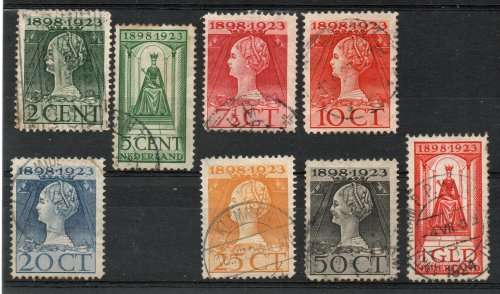 Netherlands 1923 25th Anniv of Queen`s Accession part set of 8 used. Cat £14,35 (2012)