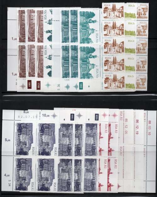 South Africa 1982 Buildings Defin 58 different control blocks of 4 umm. SACC 515a-531a. Cat R1000