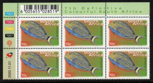 South Africa 2000 7th Definitive 10c (01.11.00) control block of 6 umm. SACC 1294. Cat R15 (2023-25)