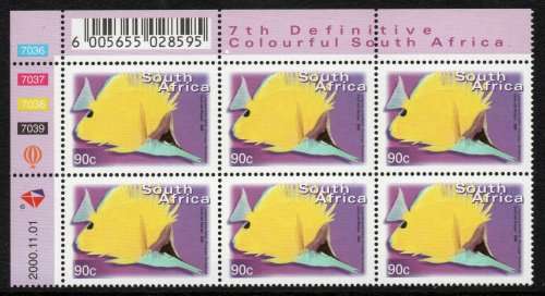 South Africa 2000 7th Definitive 90c (01.11.00) control block of 6 umm. SACC 1302. Cat R42 (2023-25)