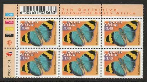 South Africa 2000 7th Defin R1,40 (01.11.00) control block of 6 umm. SACC 1309. Cat R80 (2023-25)