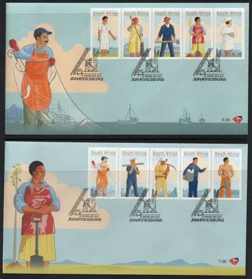 South Africa 1999 Worker`s Day Set of 10 on FDC`s 6.99 & 7.00. Cat R130 (2023-25)
