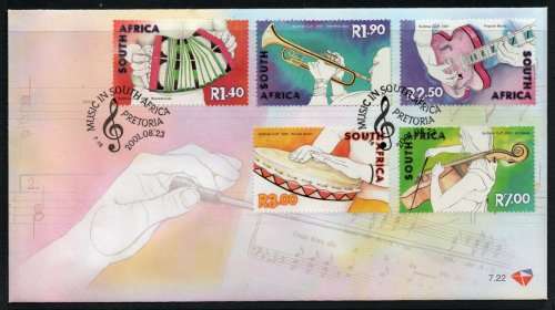 South Africa 2001 Music in South Africa set of 5 on FDC 7.22. Cat R100 (2023-25)
