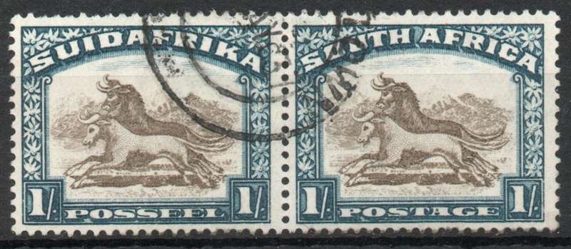 South Africa 1930-45 Roto printing 1/- brown & prussian blue inv wmk vfu. SACC 49a Cat R200(2023-25)